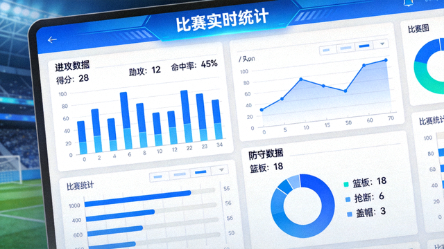 体育数据分析屏幕上显示比赛统计图表与数据指标